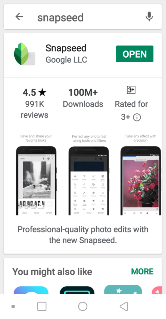 Open Snapseed App on Android