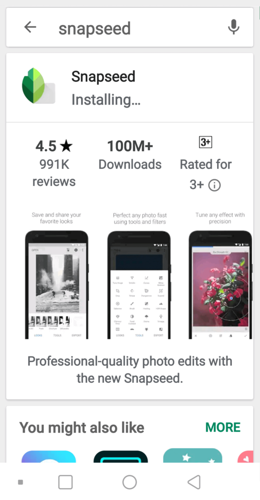 Installing Snapseed App on Android